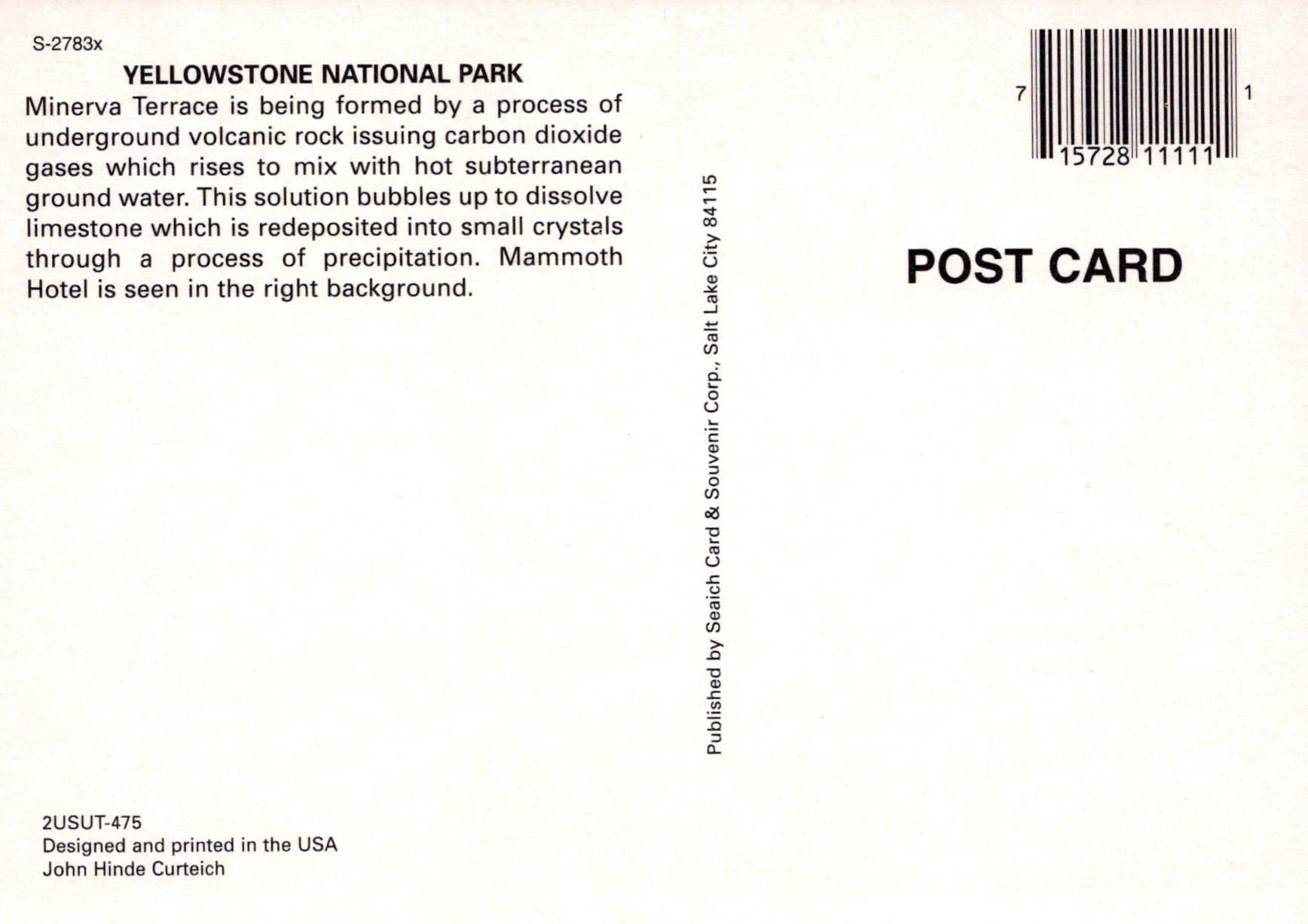 America Postcard - Mammoth Hot Springs, Yellowstone National Park, Wyoming - Mo’s Postcards 