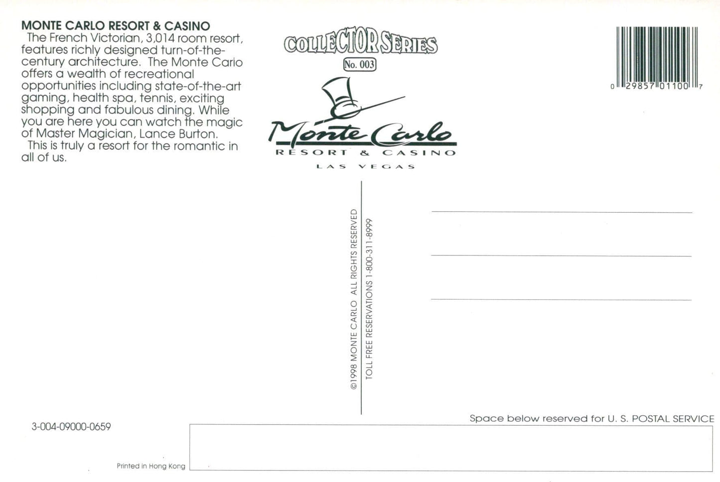 America Postcard - Nevada - Las Vegas - Monte Carlo Resort & Casino Hotel - Mo’s Postcards 