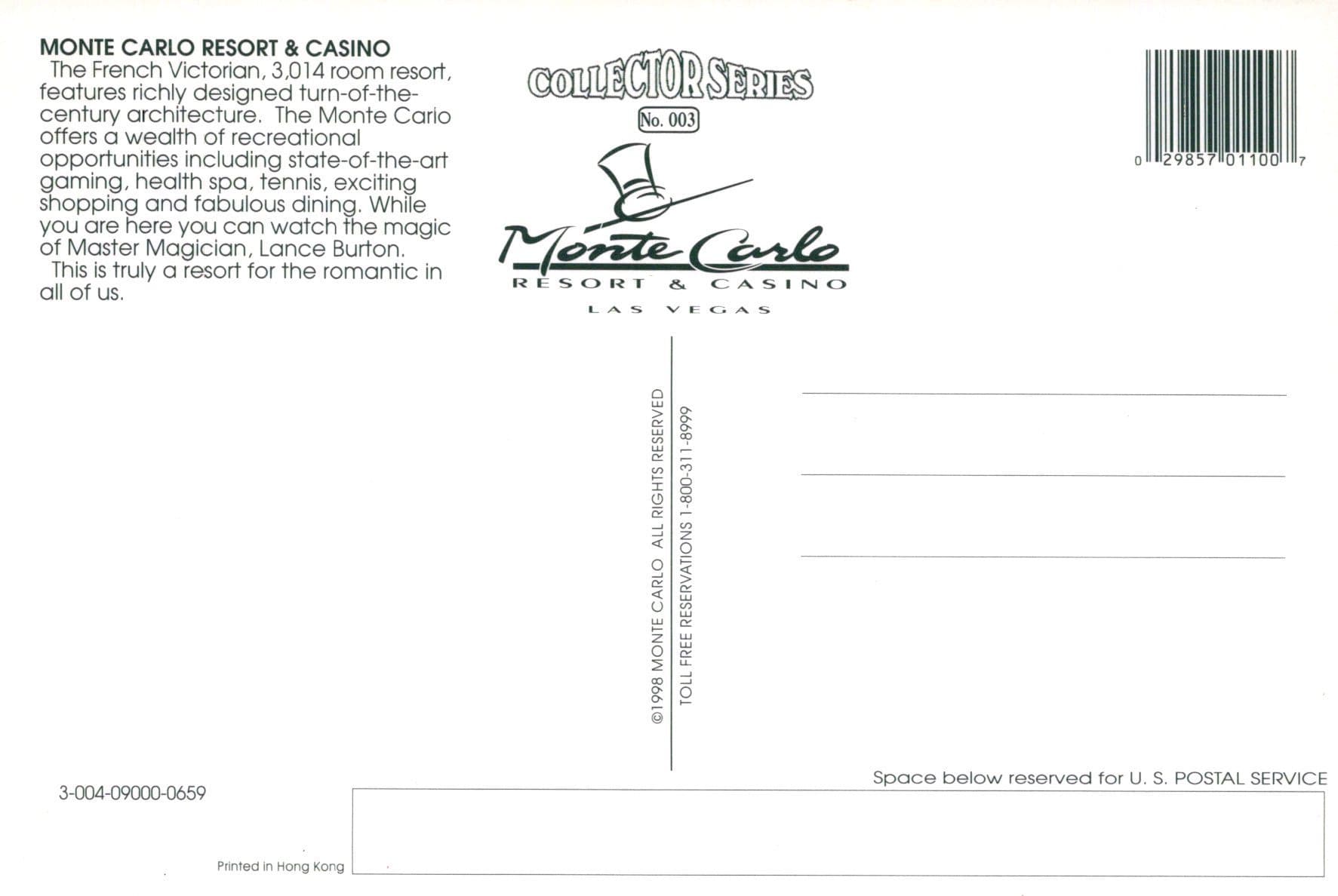 America Postcard - Nevada - Las Vegas - Monte Carlo Resort & Casino Hotel - Mo’s Postcards 