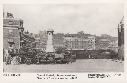 Kent Postcard - Old Dover - Grand Hotel, Monument and "Invicta" Conveyance c1912 - Mo’s Postcards 
