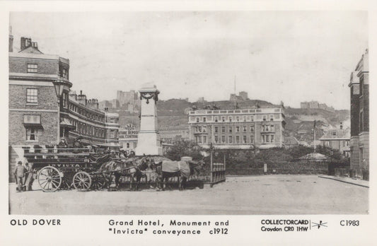 Kent Postcard - Old Dover - Grand Hotel, Monument and "Invicta" Conveyance c1912 - Mo’s Postcards 