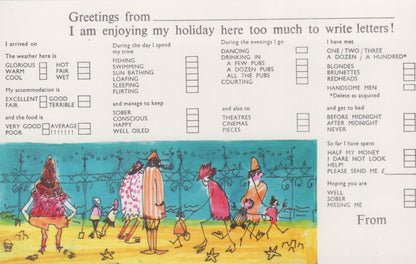Greetings Postcard - Greetings From - I am Enjoying My Holiday Here Too Much To Write - Mo’s Postcards 