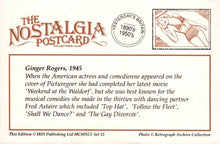 Load image into Gallery viewer, Nostalgia Postcard - Film Actress Ginger Rogers, 1945 - Picturegoer Cover - Mo’s Postcards 
