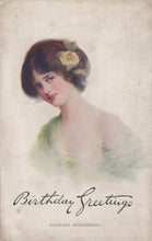 Load image into Gallery viewer, Greetings Postcard - Glamour - Birthday Greetings - Kathleen Mavourneen Song - Mo’s Postcards 
