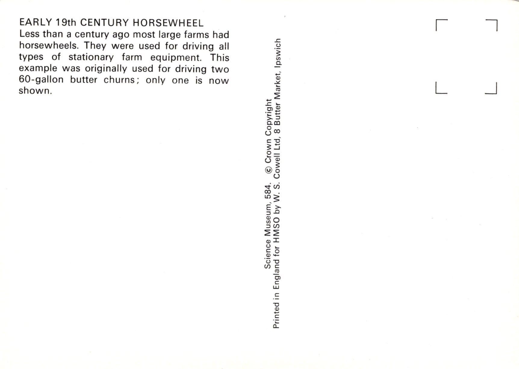Farming Postcard - Early 19th Century Horsewheel - Science Museum - Mo’s Postcards 