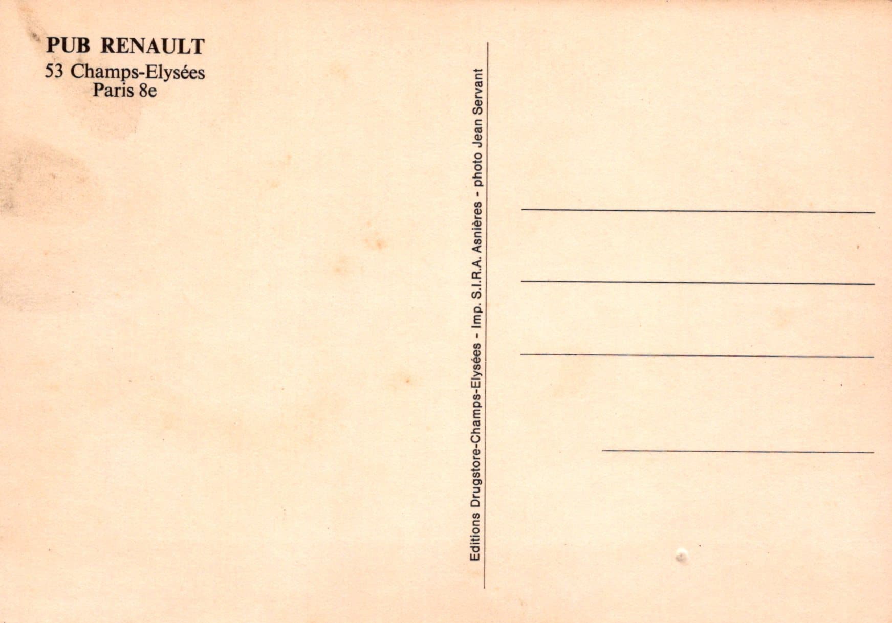 France Postcard - Pub Renault, 53 Champs-Elysees, Paris - Mo’s Postcards 
