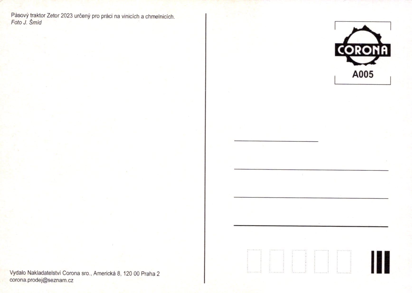 Farming Postcard - Pasovy Traktor Zetor 2023 Urceny Pro Praci Na Vinicich a Chmelnicich - Mo’s Postcards 