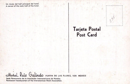 Mexico Postcard - Main Hall, Hotel Ruiz Galindo, Fortin De Las Flores, Veracruz - Mo’s Postcards 