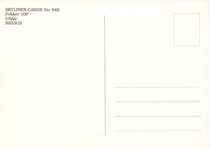 Aviation Postcard - USAir Fokker 100 N853US Aeroplane - Mo’s Postcards 