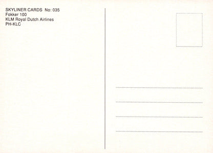 Aviation Postcard - Fokker 100 KLM Royal Dutch Airlines PH-KLC Aeroplane - Mo’s Postcards 