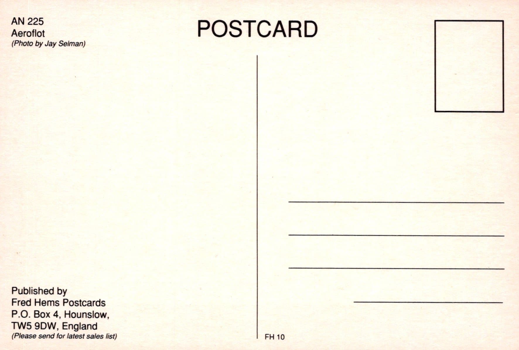 Aviation Postcard - AN 225 Aeroflot Aeroplane - Mo’s Postcards 