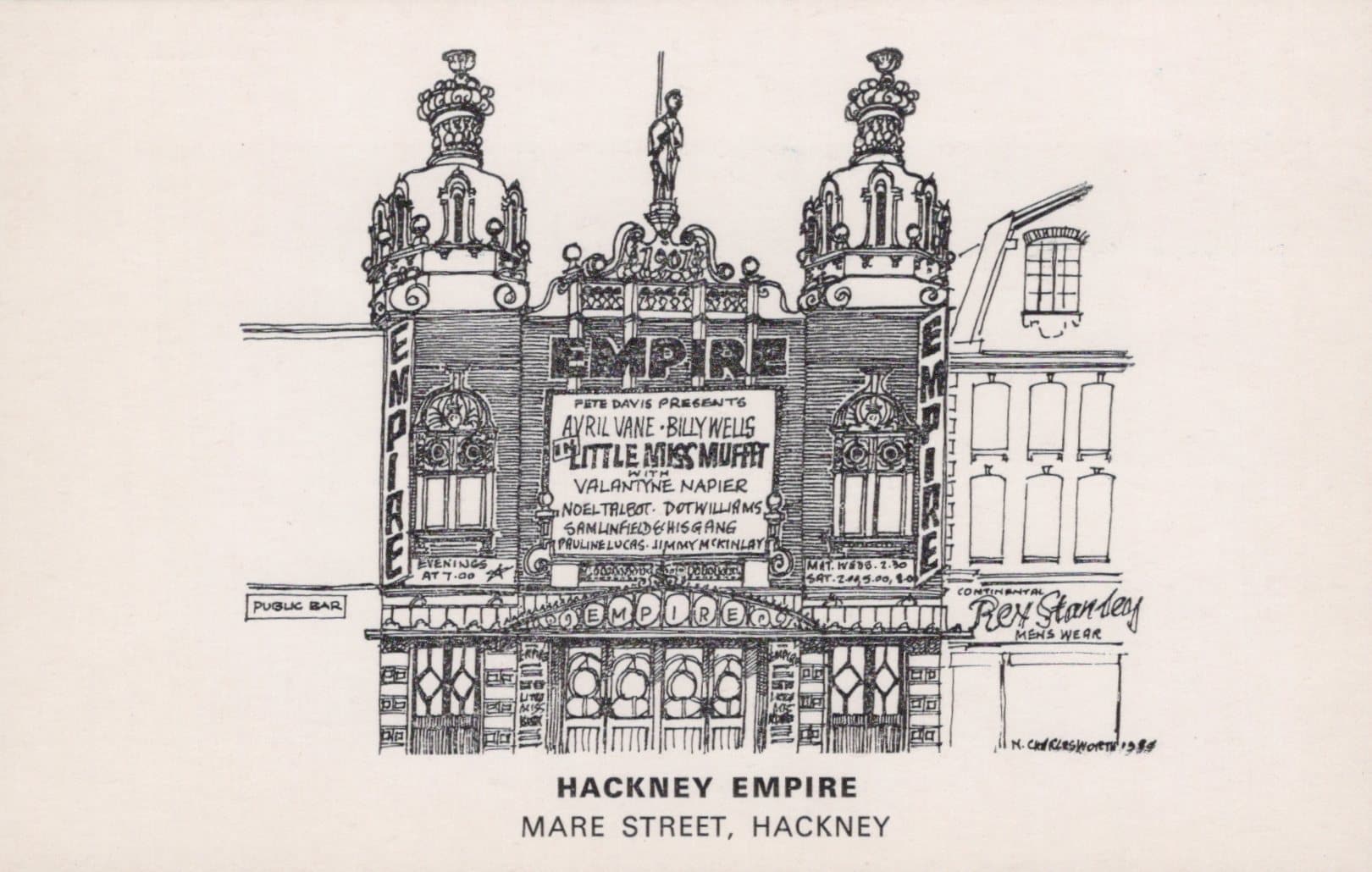 London Postcard - Pencil Drawing of Hackney Empire, Mare Street, Hackney - Artist Nick Charlesworth - Mo’s Postcards 