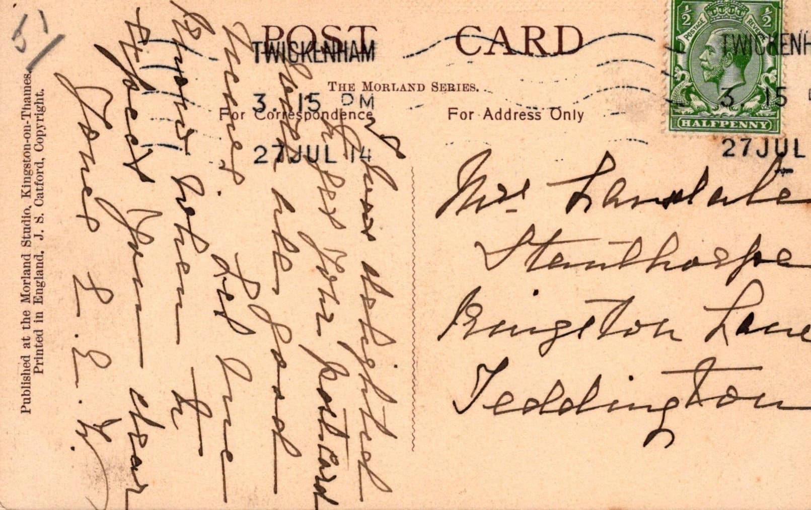 Middlesex Postcard - Cardinal Wolsey's Great Hall, Hampton Court Palace, 1914 - Mo’s Postcards 