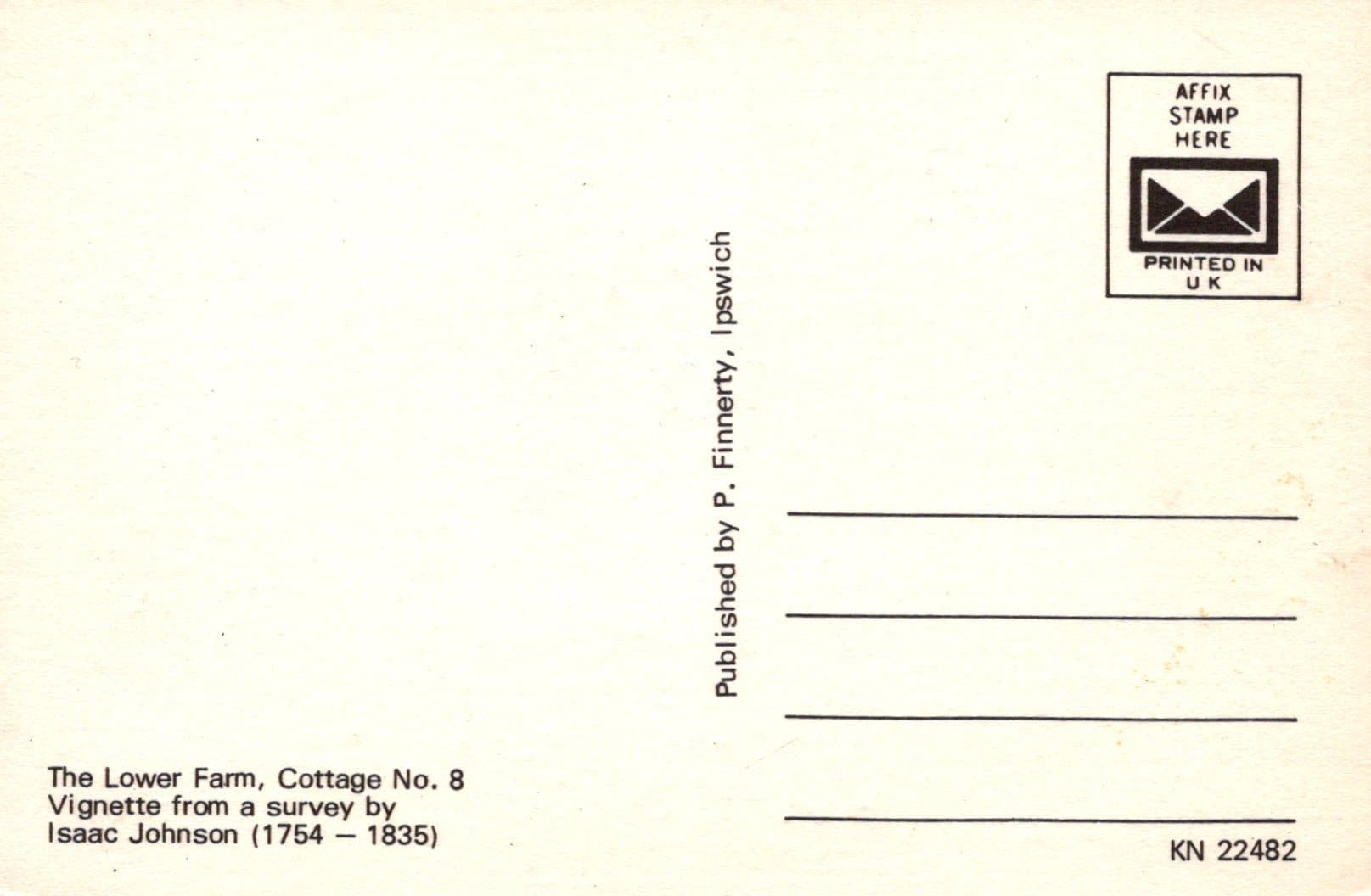 Suffolk Postcard - The Lower Farm, Cottage No 8, Vignette From a Survey By Isaac Johnson - Mo’s Postcards 