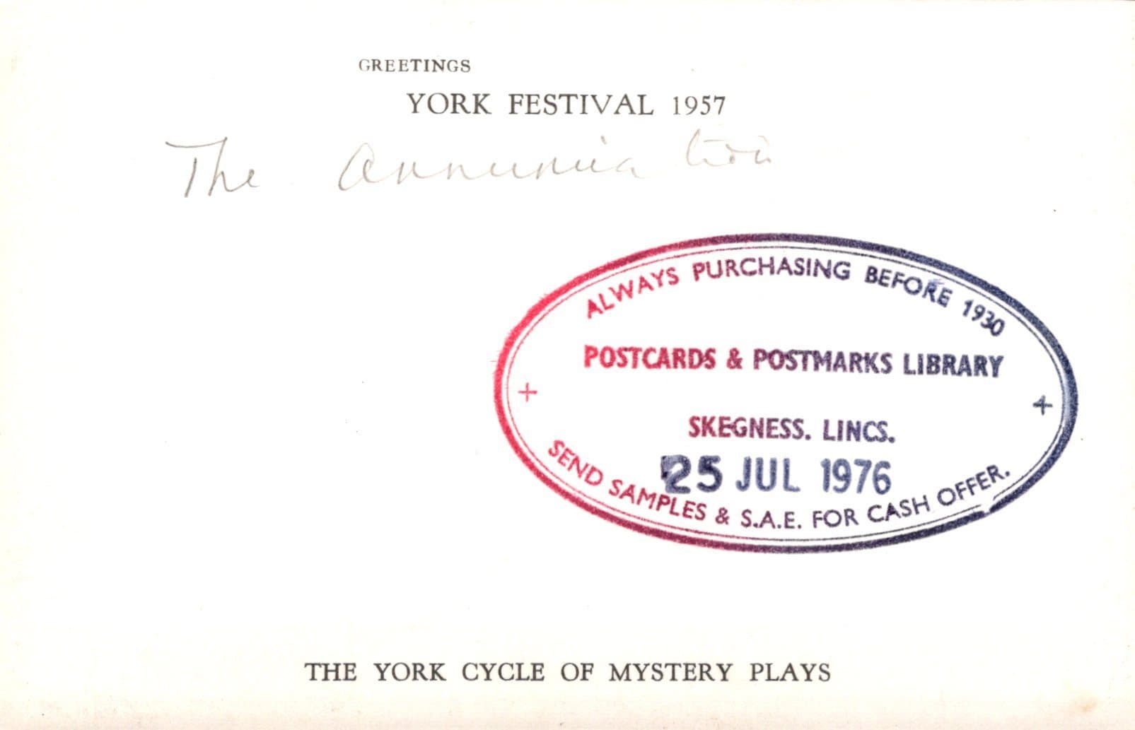 Theatrical Postcard - York Festival 1957 - The York Cycle of Mystery Plays - Mo’s Postcards 