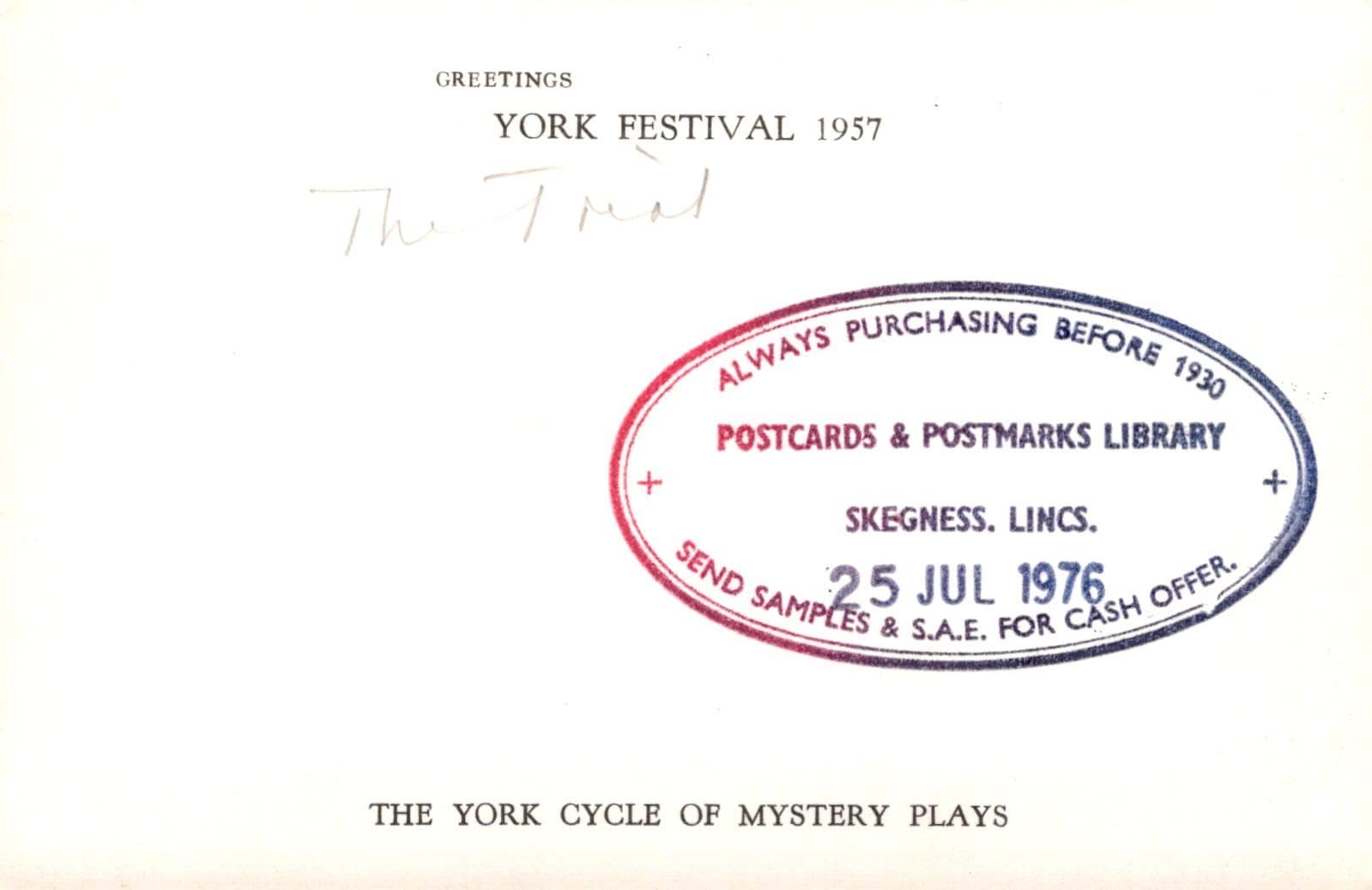 Theatrical Postcard - York Festival 1957 - The York Cycle of Mystery Plays - Mo’s Postcards 