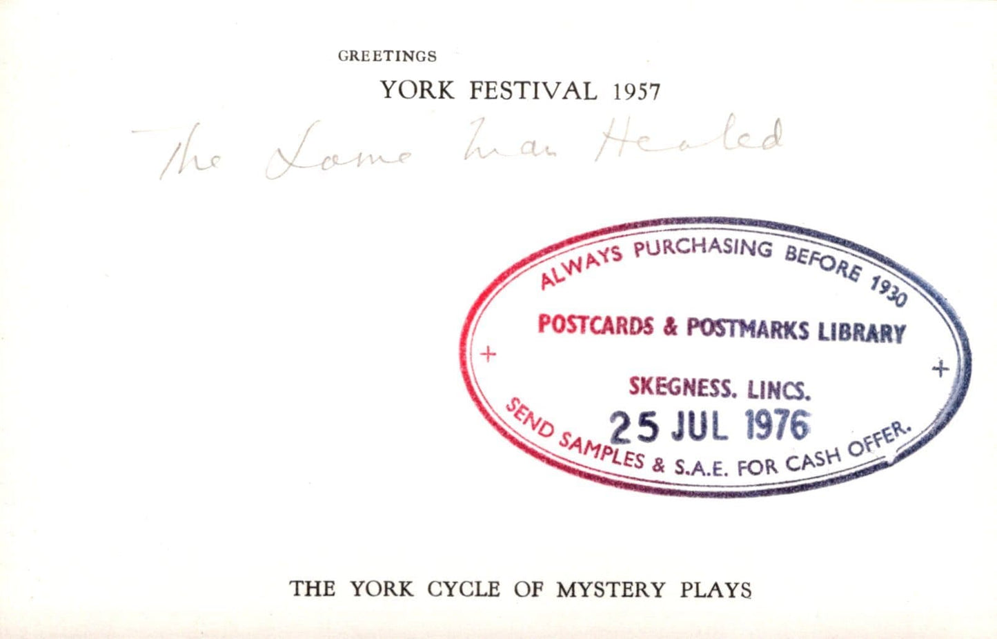 Theatrical Postcard - York Festival 1957 - The York Cycle of Mystery Plays - Mo’s Postcards 