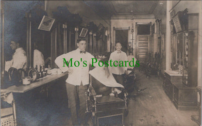Occupations Postcard - Interior of Barbers Shop