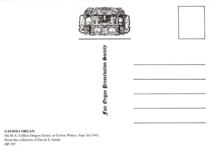 Music Postcard - Gavioli Organ, On M.A.Collins Dragon Scenic at Gorton Wakes 1941 - Mo’s Postcards 