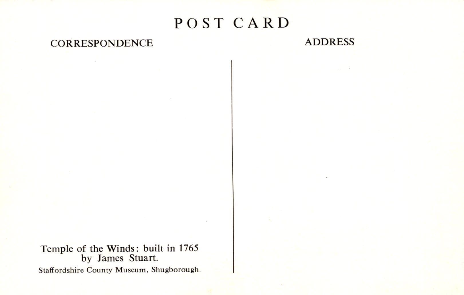 Staffordshire Postcard - Temple of The Winds, Staffordshire County Museum, Shugborough - Mo’s Postcards 