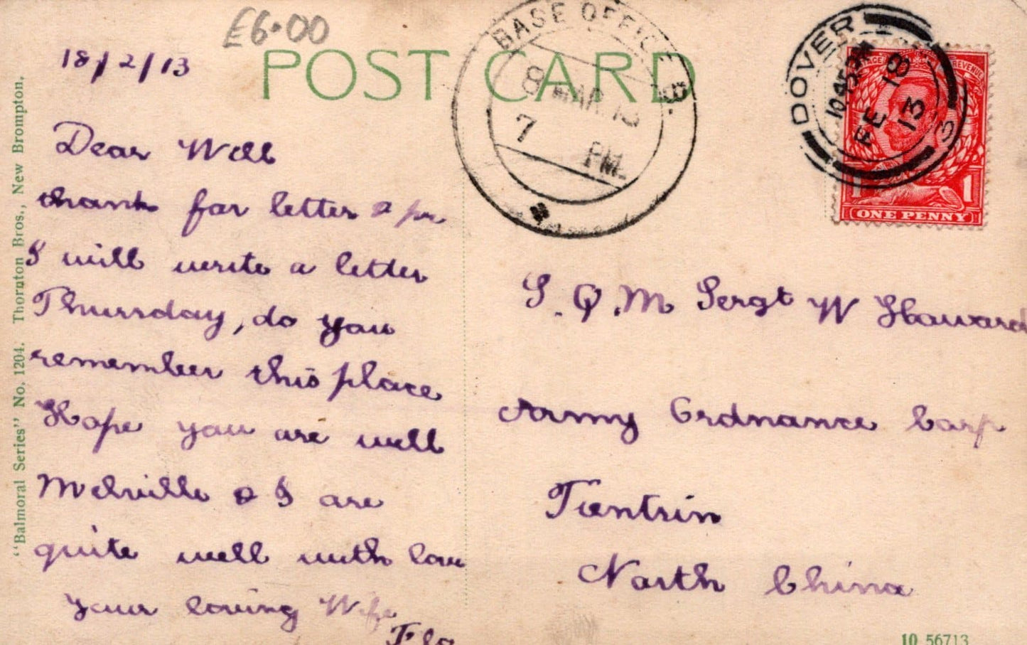 Kent Postcard - Memorial To The 60th Rifles, Dover, 1913 - Mo’s Postcards 