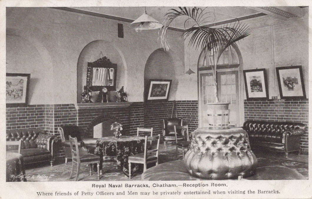 Military Postcard - Royal Naval Barracks, Chatham - Reception Room, 1914 - Mo’s Postcards 