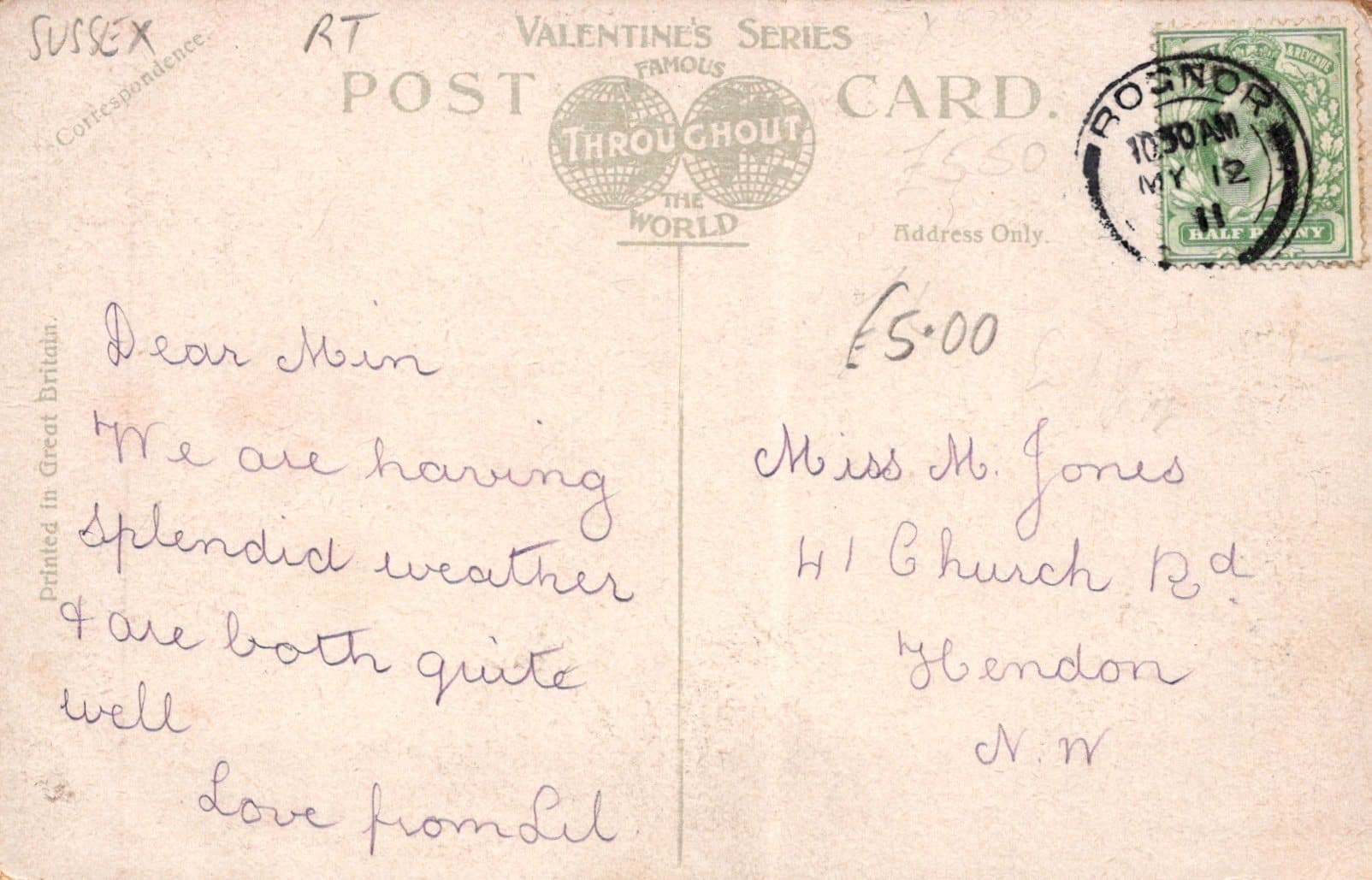 Sussex Postcard - The Arcade, Bognor, 1911 - Mo’s Postcards 