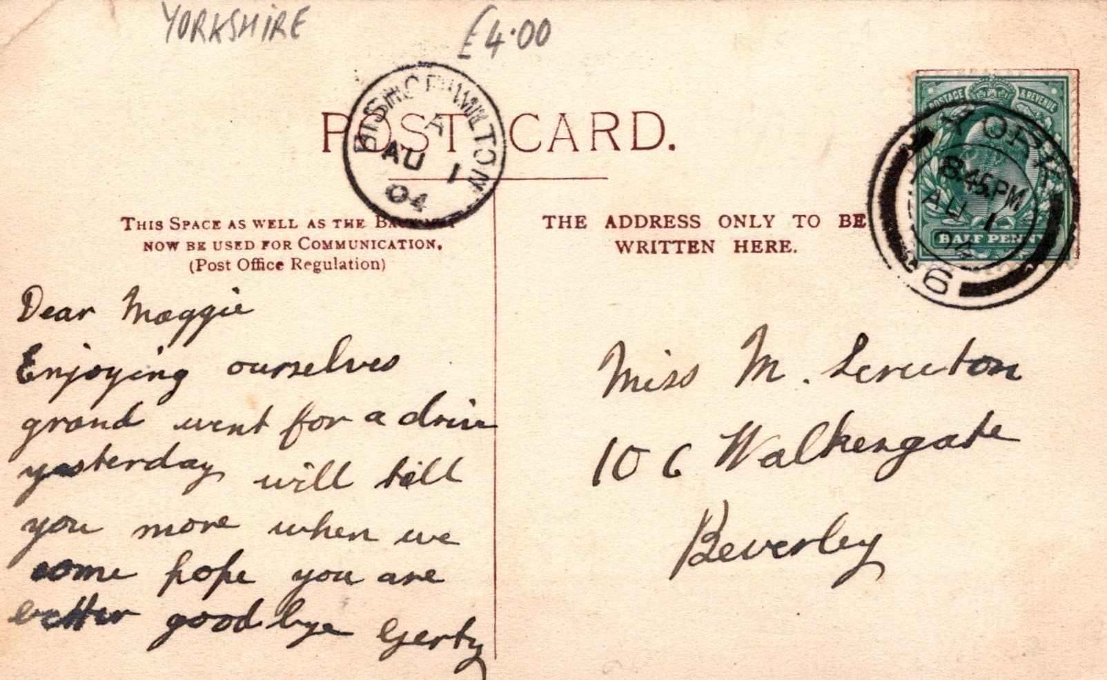 Yorkshire Postcard - Garrowby Hall, Near Pocklington, 1904 - Mo’s Postcards 
