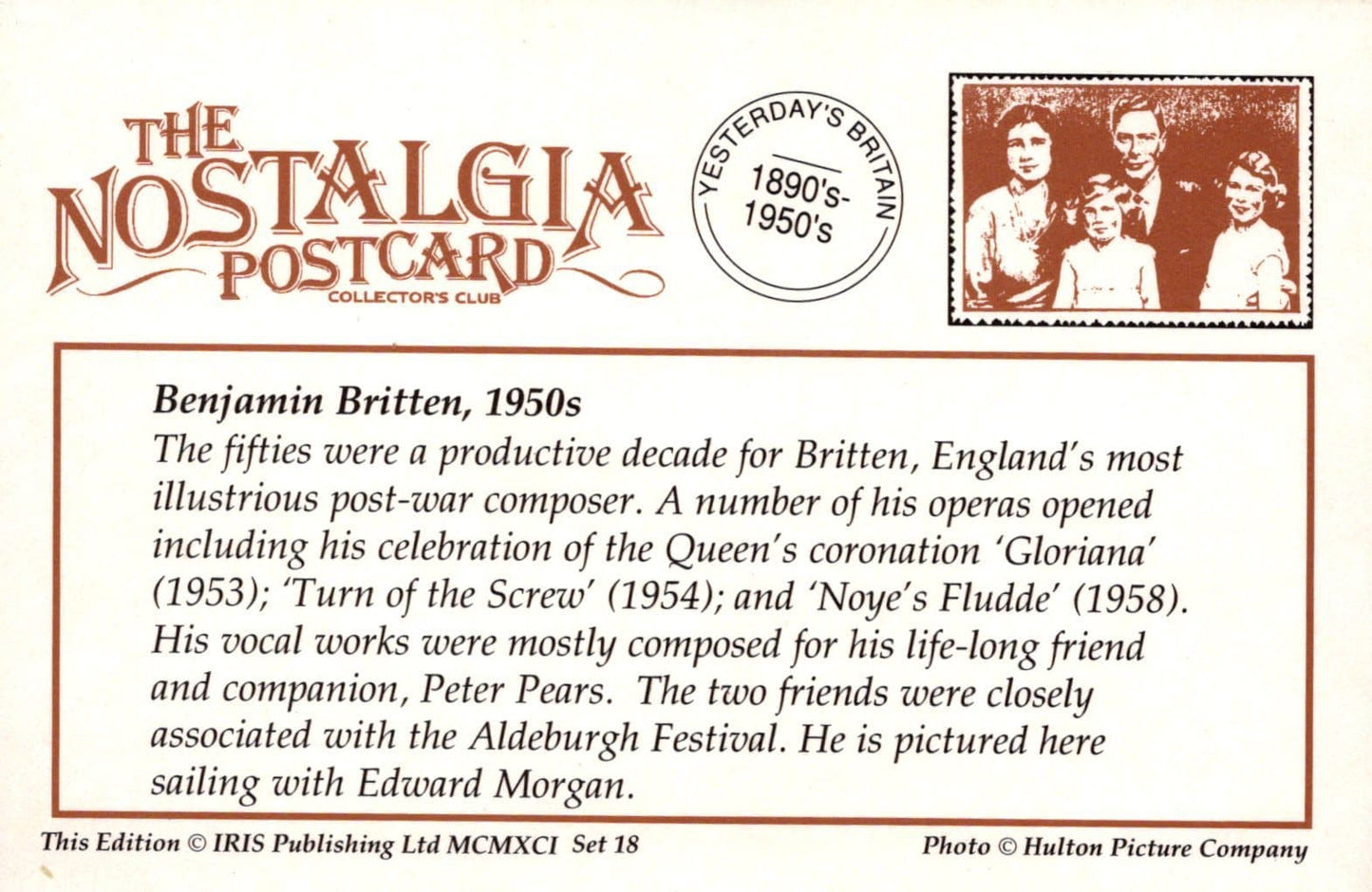 Nostalgia Postcard - Benjamin Britten, 1950's - England's Most Illustrious Post-War Composer - Mo’s Postcards 