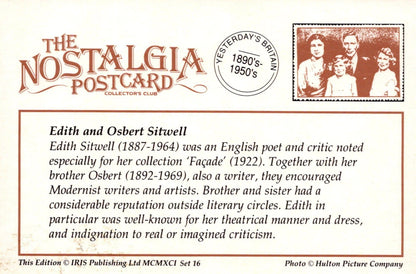 Nostalgia Postcard - English Poet Edith Sitwell and Her Brother and Writer Osbert Sitwell - Mo’s Postcards 