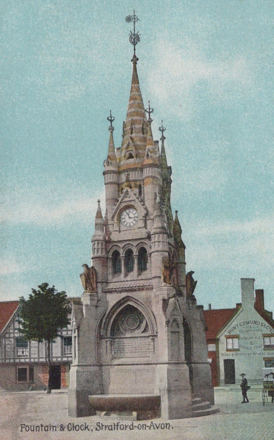 Warwickshire Postcard - Fountain & Clock, Stratford-On-Avon - Mo’s Postcards 