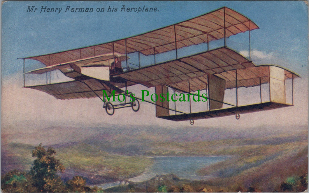 Aviation Postcard - Mr Henry Farman on His Aeroplane