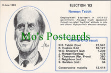 Load image into Gallery viewer, Politics Postcard, Election 1983, Politician Norman Tebbit
