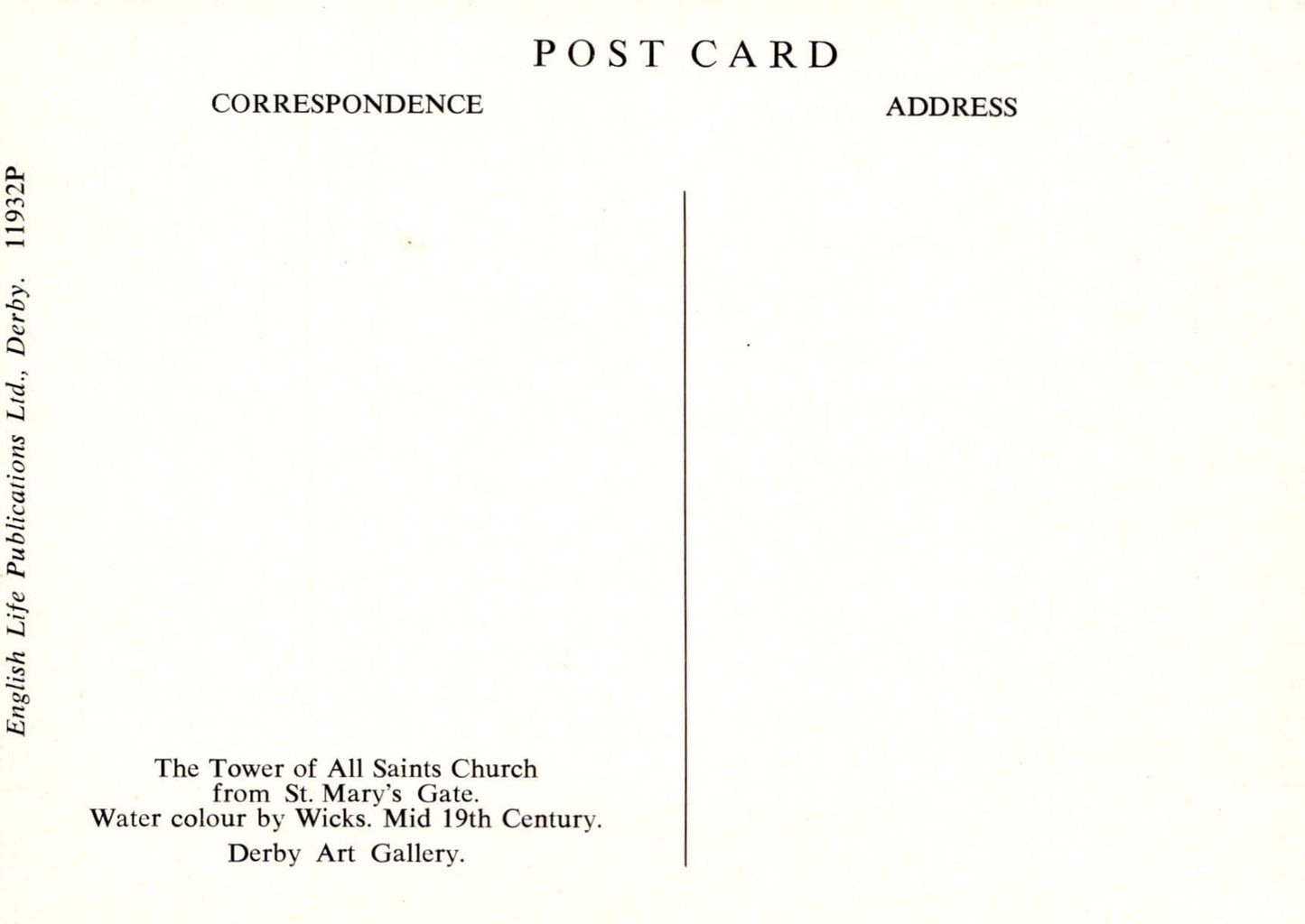 Derbyshire Postcard - The Tower of All Saints Church From St Mary's Gate, Derby Art Gallery - Mo’s Postcards 