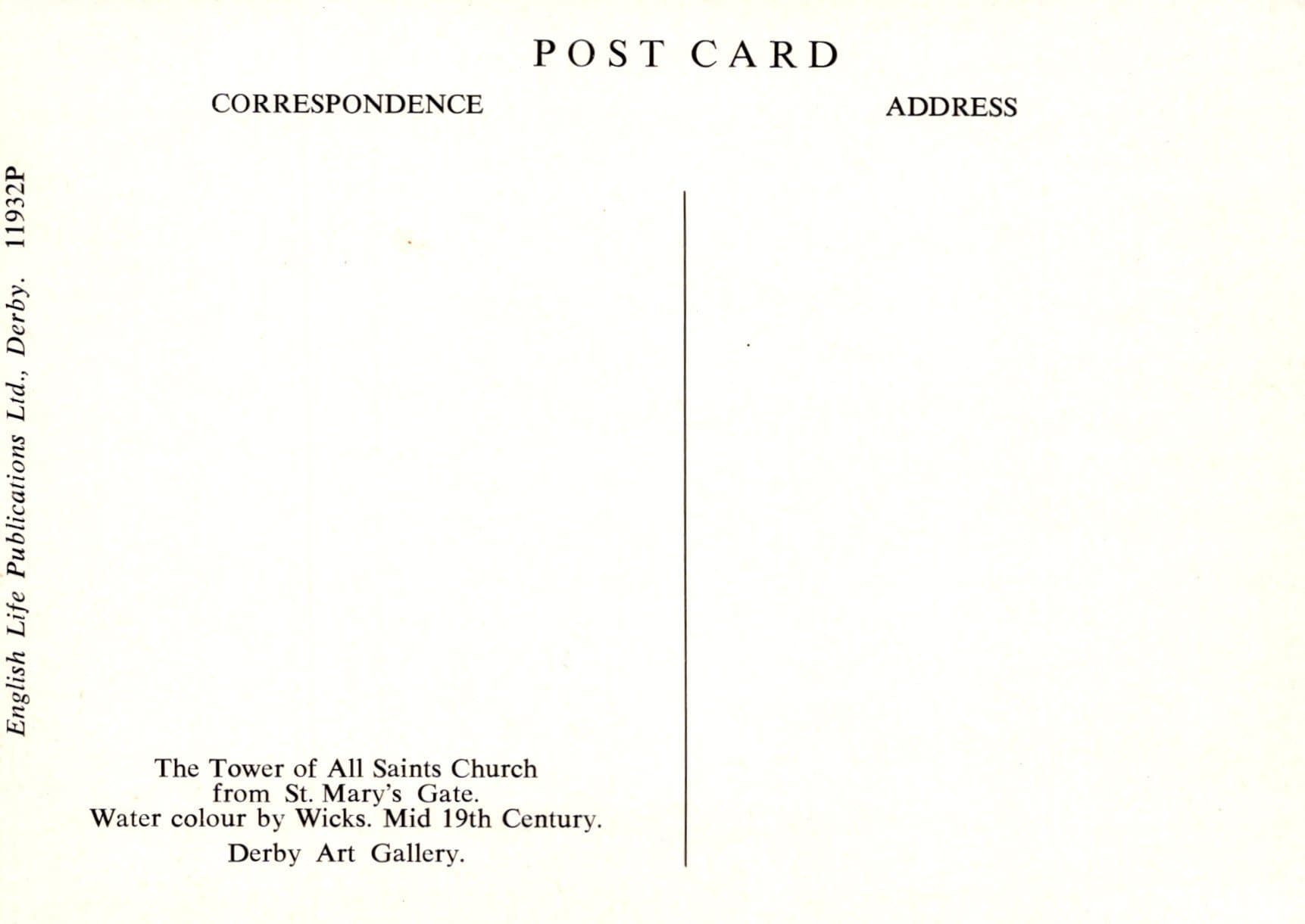 Derbyshire Postcard - The Tower of All Saints Church From St Mary's Gate, Derby Art Gallery - Mo’s Postcards 