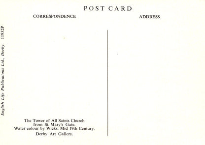 Derbyshire Postcard - The Tower of All Saints Church From St Mary's Gate, Derby Art Gallery - Mo’s Postcards 