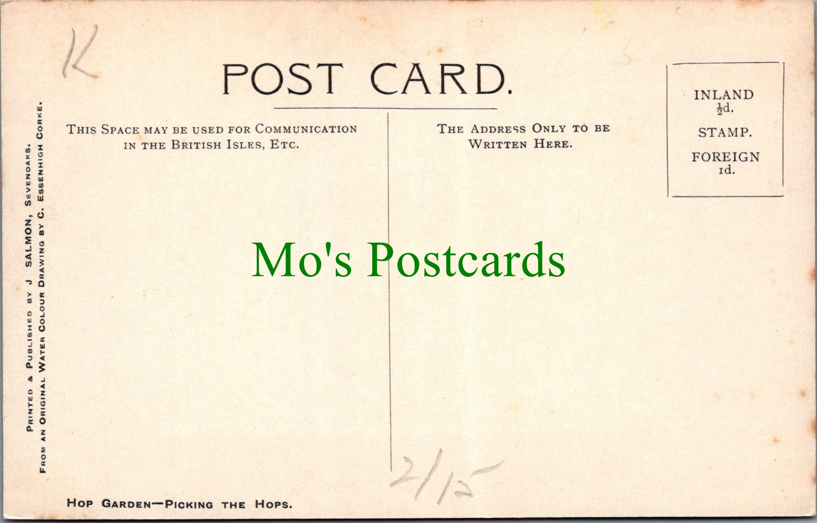 Occupations Postcard - Hop Garden, Picking The Hops