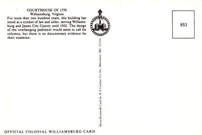 America Postcard - Courthouse of 1770, Williamsburg, Virginia - Mo’s Postcards 