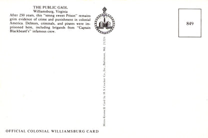 America Postcard - The Public Gaol, Williamsburg, Virginia - Mo’s Postcards 