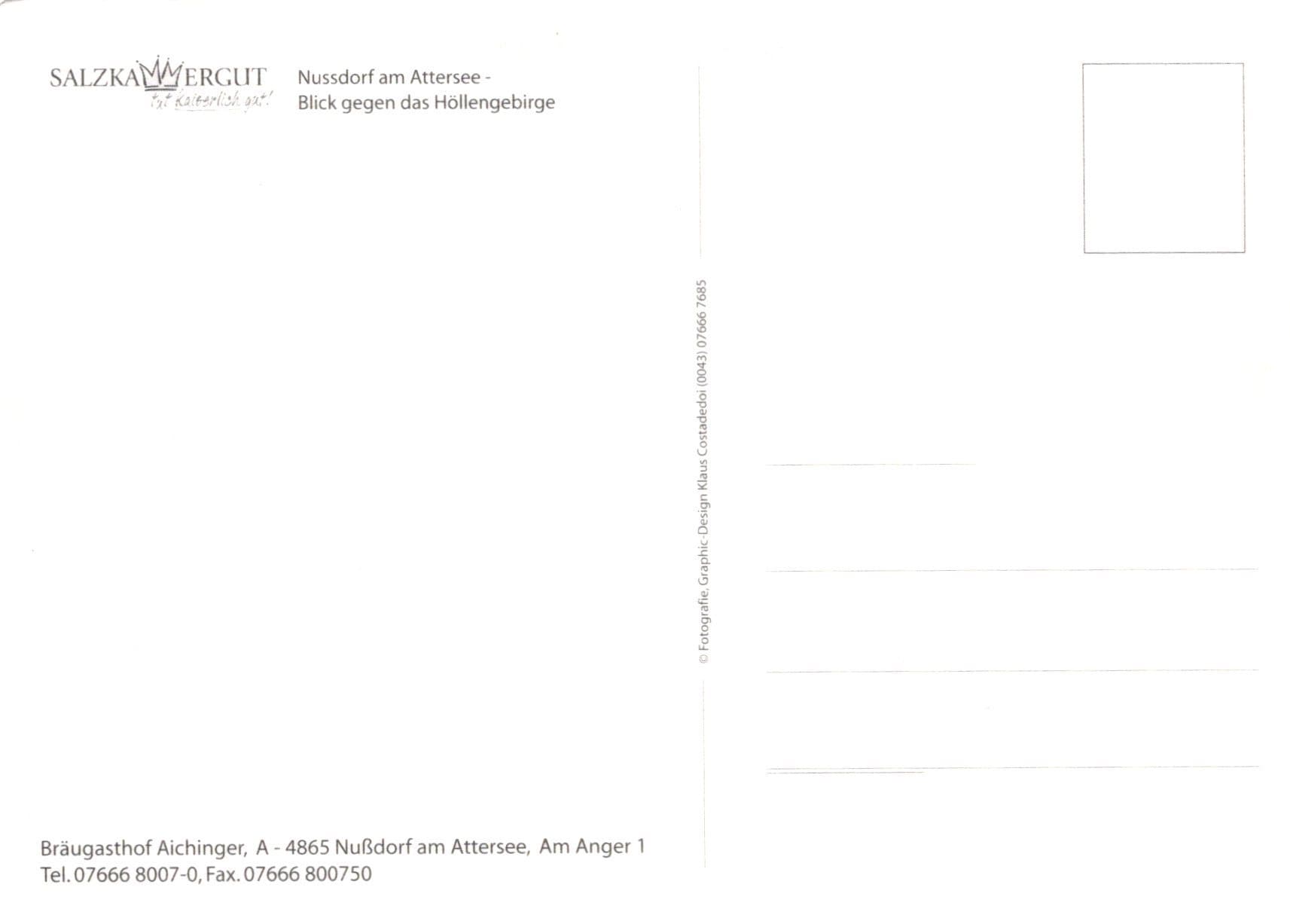 Austria Postcard - Braugasthof Aichinger, Nussdorf Am Attersee, Salzkammergut - Mo’s Postcards 