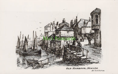 Cornwall Postcard - Pencil Sketch Old Harbour, Newlyn - By T.H.Victor - Mo’s Postcards 