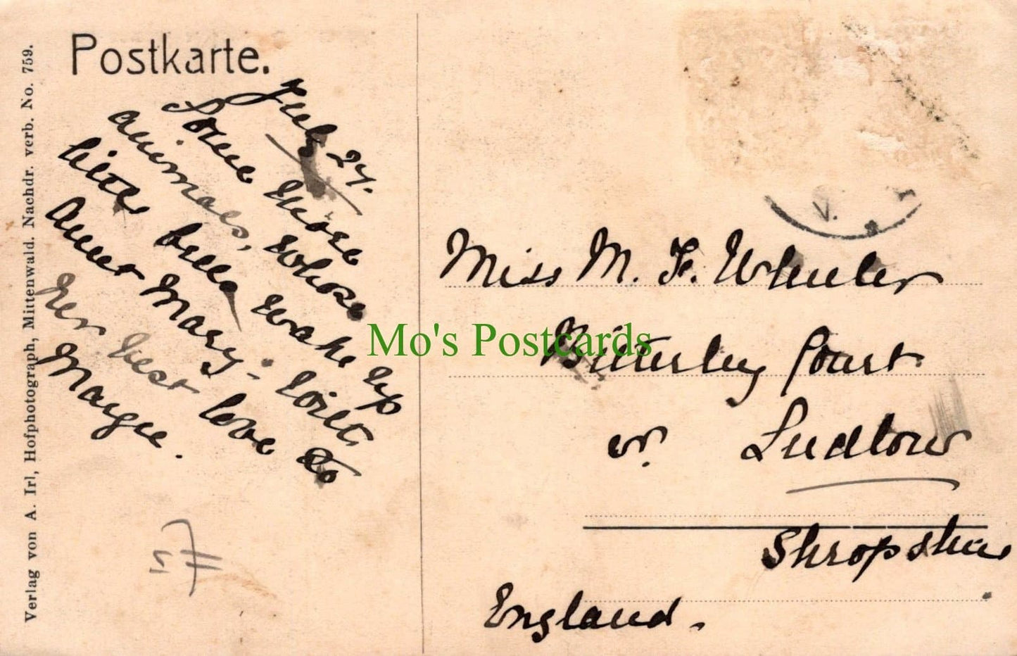 Germany Postcard - Mittenwald a.Isar - Obermarkt - Mo’s Postcards 