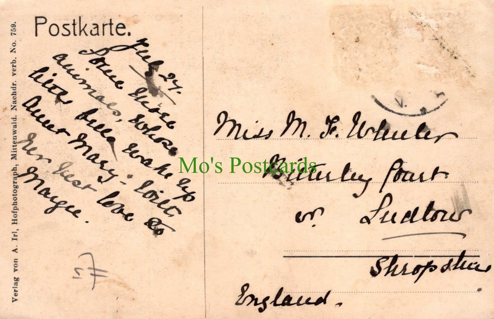 Germany Postcard - Mittenwald a.Isar - Obermarkt - Mo’s Postcards 