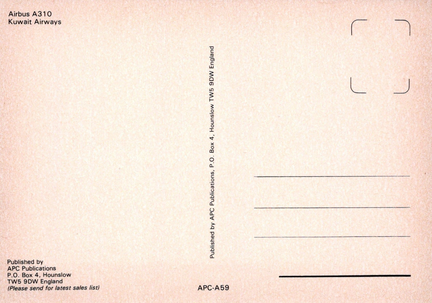 Aviation Postcard - Airbus A310 Kuwait Airways Aeroplane - Mo’s Postcards 