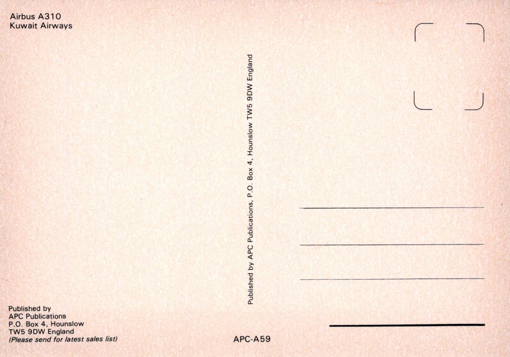 Aviation Postcard - Airbus A310 Kuwait Airways Aeroplane - Mo’s Postcards 