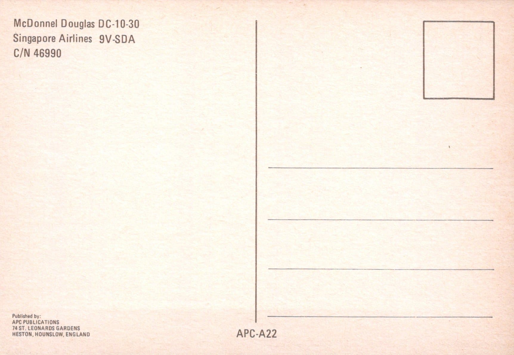 Aviation Postcard - McDonnel Douglas DC-10-30 Singapore Airlines Aeroplane - Mo’s Postcards 