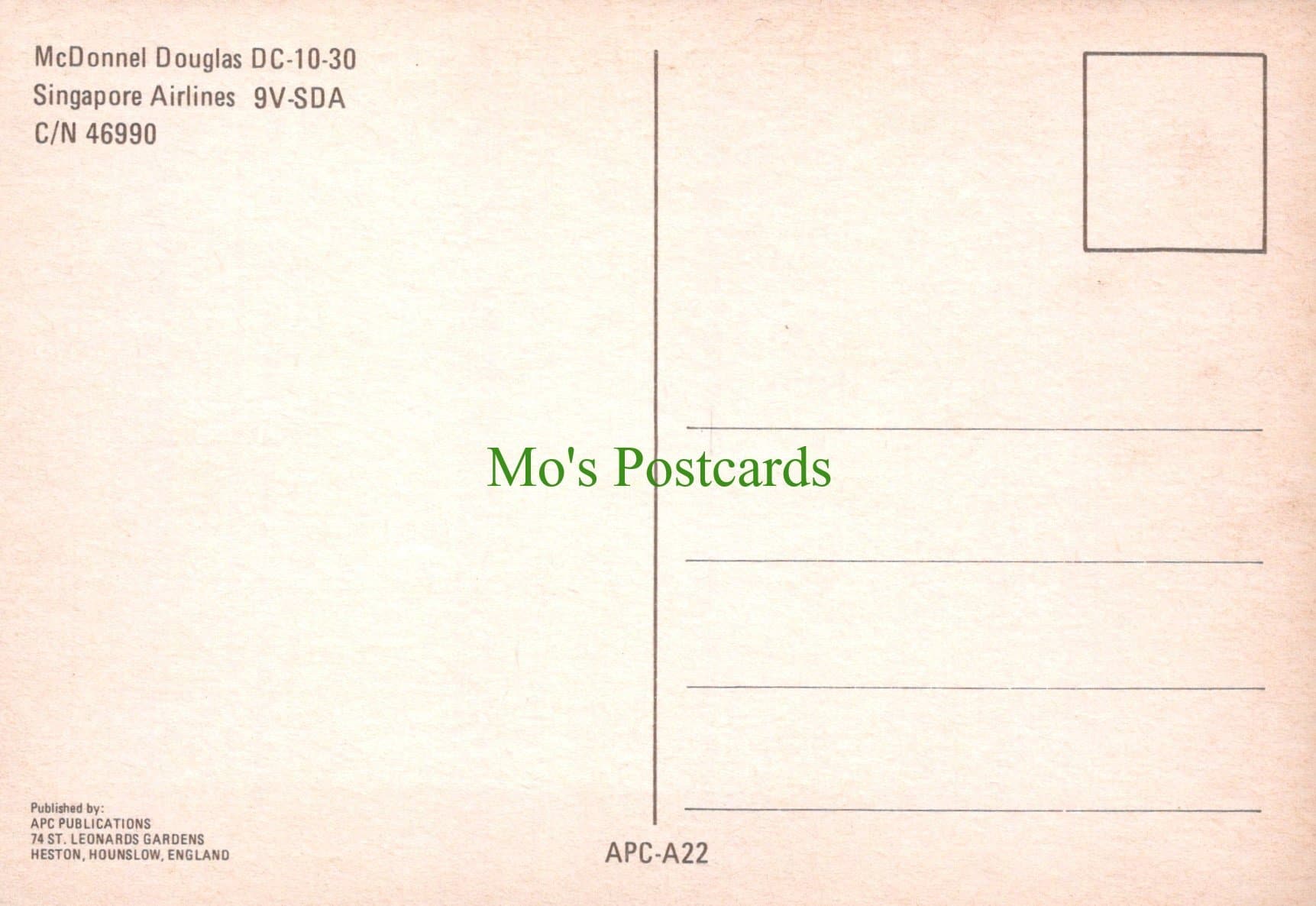 Aviation Postcard - McDonnel Douglas DC-10-30 Singapore Airlines Aeroplane - Mo’s Postcards 