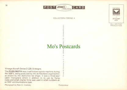 Aviation Postcard - Vintage Aircraft - The Puss Moth Aeroplane - Mo’s Postcards 