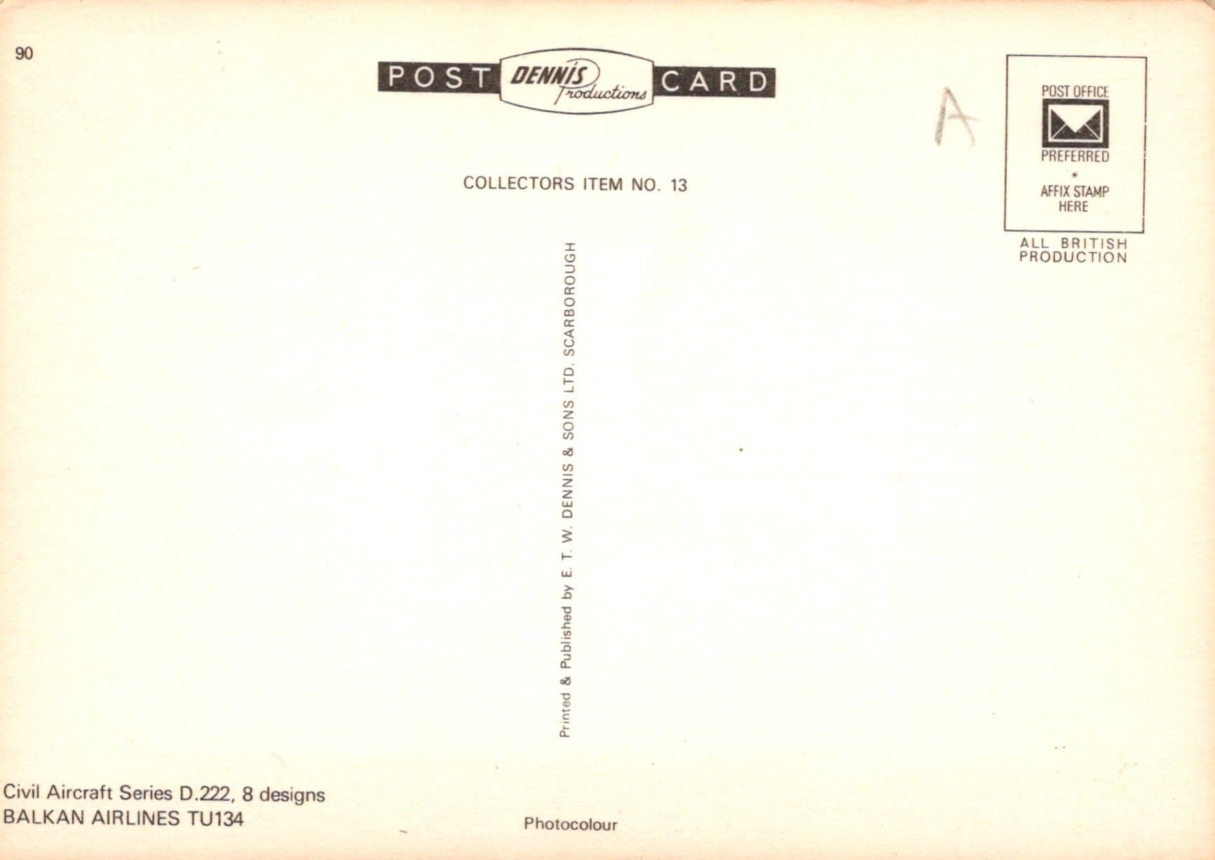 Aviation Postcard - Balkan Airlines TU134 Aeroplane - Mo’s Postcards 