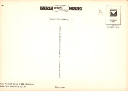 Aviation Postcard - Balkan Airlines TU134 Aeroplane - Mo’s Postcards 